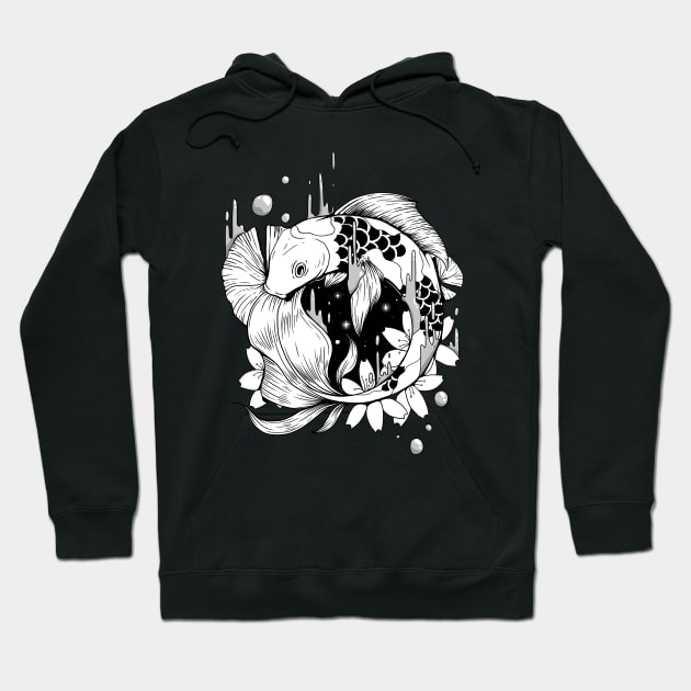 Koi Fish in Noire Space Hoodie by PowKapowCreations